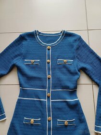 Modre šaty s gombikmi, elastické, m, - 6