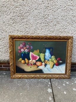 Starý obraz s rámom - olejomaľba na plátne - 6