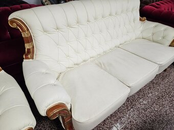 CHESTERFIELD SEDAČKA,KOŽENÁ-KOMBINOVANÁ S DREVOM - 6