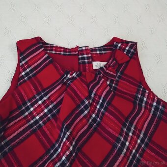 H&M kárované červené trblietavé šaty s mašľou a vreckami,140 - 6