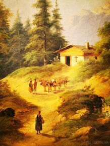 Olej na platne Alpská krajina 1720 signováno - 6