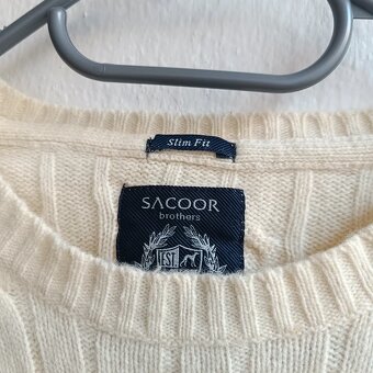 Sacoor Brothers krémový vlnený pletený sveter cable knit XL - 6