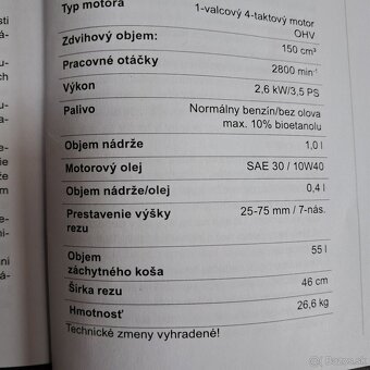 Predám motorovú kosačku scheppach ms161-46 - 6