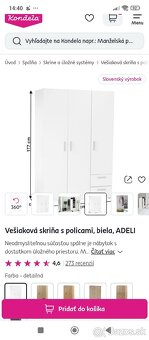 Predám skriňu šatníková -Biela - 6