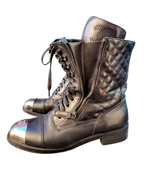 Chanel čižmy 39.5 /40 čierne kožené biker - 6