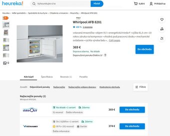 Vstavaná mraznička whirlpool afb 8281 - 6