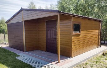 Plechová garáž 6x6 sedlová strecha, imitácia dreva - 6