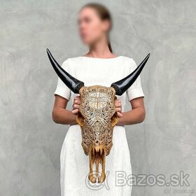 Ručne vyrezávaná lebka býka Harley Davidson, 54cm - 6