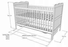 Detská postieľka/posteľ 140x70 cm+šuflík+prebalovací pult - 6