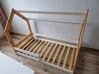Krasna detska postel domcek 160x80 z masivu s matracom - 6