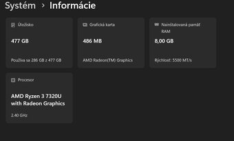 Predám HP 255 G10 – 15,6" Full HD, Ryzen 3, 8 GB RAM, 512 G - 6