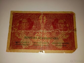 BANKOVKA 20 KČ 1919, VZÁCNÁ SÉRIE U, NEPERFOROVANÁ - 6