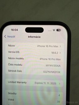 Apple iPhone 16 pro Max 255 GB - 6