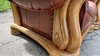 Kožená sedací súprava 3+1+1 s masivnym dubovym drevom - 6