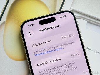 iPhone 15 Yellow BATERIE 100% TOP - 6