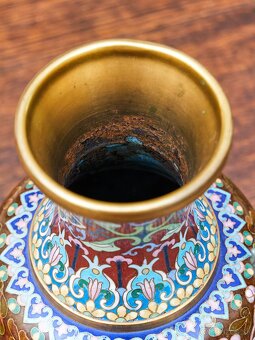 Cloisonné vázy – hnedé, ručne zdobené - 6