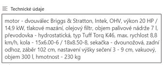 Predám /vymením traktorovú kosačku Castelgarden XT 200  HD - 6