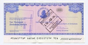 Cestovné šeky Zimbabwe 2003 - 6