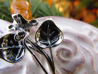 Strieborná brošňa Ruža osádzaná Jantárom, Ag 925 - 6