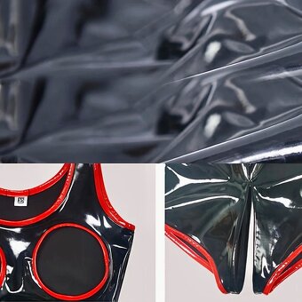 IMITÁCIA LATEXU-KRASNE BODY S OTVORAMI NA ZIPS….XL(44)…NOVE - 6