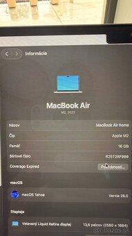 Predám Macbook Air M2 16GB RAM, 512SSD, vadný dislej - 6