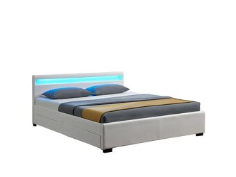 Čalúnená posteľ 140x200cm biela s LED a úložným priestorom - 6