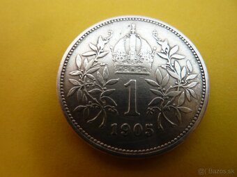 R-U vzácna strieborná 1 koruna 1905 bz vo veľmi peknom stave - 6