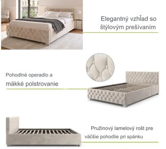 Čalúnená posteľ 180x200cm béžová s LED - výklopný rošt - 6