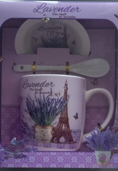 LEVANDULOVÝ SET čajník, šálka s podšálkou, cukornička, dóza - 6