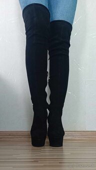 Dámske čierne semišové čižmy nad koleno - veľkosť 36 - 6