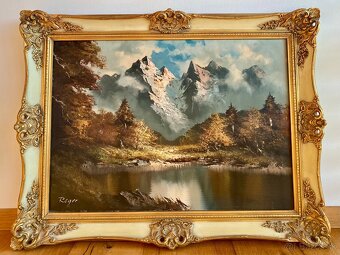 Starý obraz, olejomalba Kaisergebirge originál - 6
