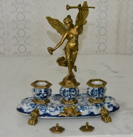 Zámecký kalamář s bohyní - porcelán + bronz - 6