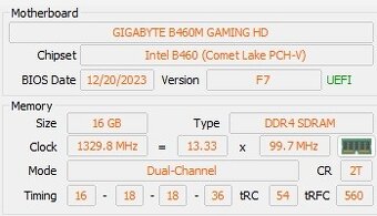 i3 10105f, 2x8gb ram, gigabyte b460m gaming hd, chladic - 6