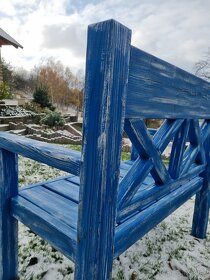 záhradná lavica - X - 2 miestna - modrá s bielou patinou - 6
