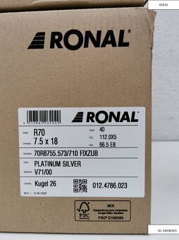 Nové Ronal R70 7,5X18 ET40 5X112 VW Alu disky R18 1210 - 6