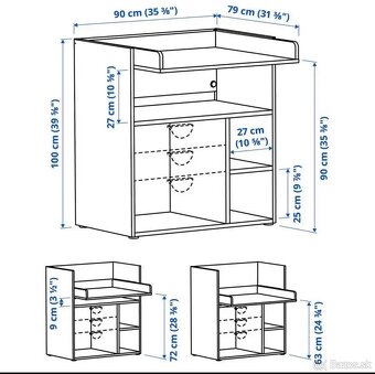 SMÅSTAD Prebaľovací stôl/lavice, biela - 6