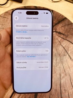 iPhone 15 pro 128 Black Titan batéria 87% top stav - 6