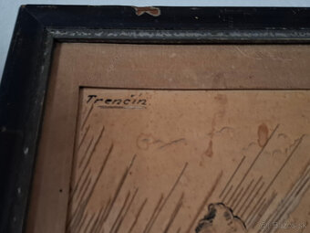 Predám obraz Trenčianský hrad Sig. Zimen 1941 rezba do karto - 6