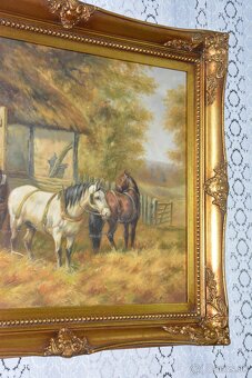 Zámecký obraz - U stáje - olej na plátně - 6