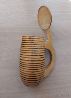 Starý drevený džbán / žejdlík - zdobený - 6