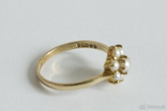 Elegantný 9ct zlatý prsteň s perlami - 6