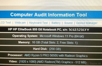HP EliteBook 855 G8 16 gb/256SSD/15.6" Win 11 silná baterka - 6