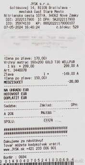 Predám vrchný matrac rozmer 160x200 GOLD T30 WELLPUR 4,5 cm - 6