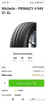 225/45 R17 letné micelin primacy 4 - 6