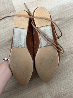 Hnedé kožené baleríny - 6