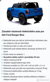 V záruke ešte 1,5roka Beneo Ford Ranger elektrické autíčko - 6