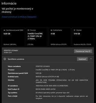 PREDÁM HERNÝ PC - I5 7500T,8GB DDR4,GTX 970 4GB,SSD+HDD - 6