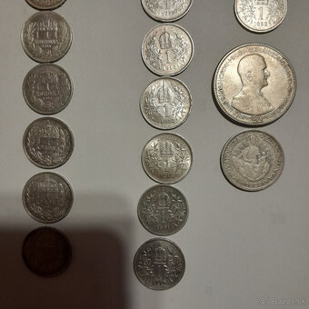 27 kus strieborné mince 1 Kor. Rakuska,Uhorská ,5,2 Pengő - 6