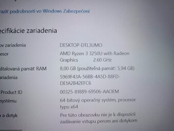 predám Acer extensa 15 EX215-22 - AMD Ryzen 3 , 8gb ram - 6