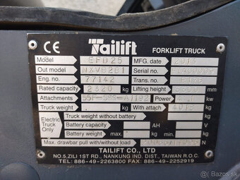 Tailift EFD 25, diesel Yanmar, plné pneu, b. posuv, r. 2013 - 6
